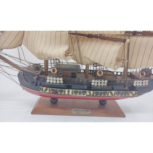 Bergantin Siglo XVIII Wooden Model Ship 18th Century Brigantine Nautical Decor - Picture 3 of 9